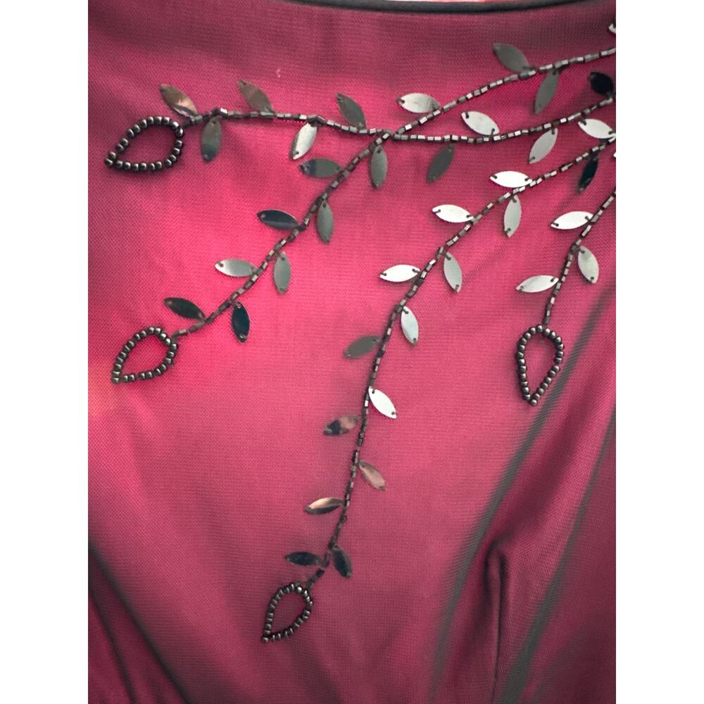 2010s Adrianna Papell Evening Burgundy Ombre Beaded Formal Gown & Shawl NWT 6 - Picture 10 of 12